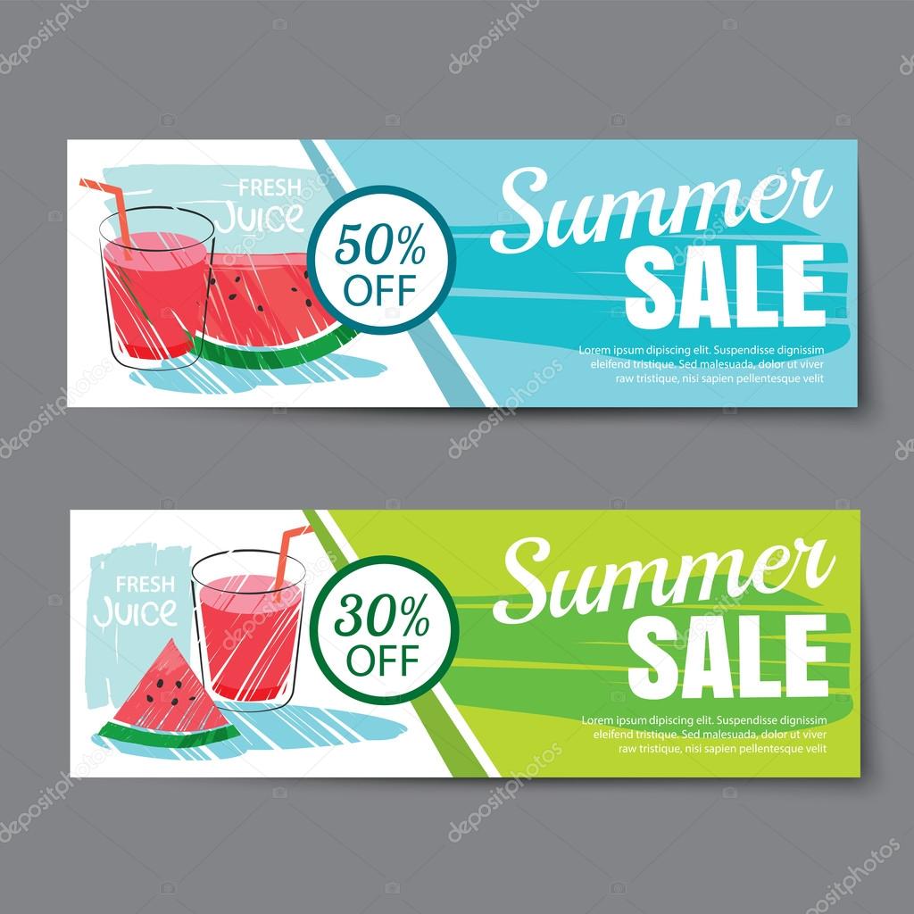Summer sale voucher template.Discount coupon. Banner hand drawn flat design