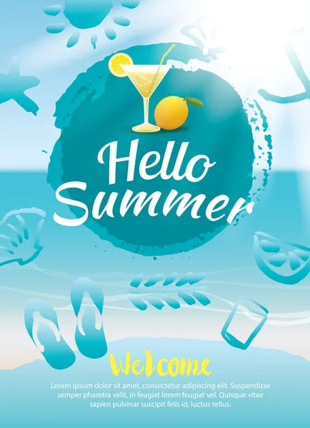 Hello summer beach party poster background template — Stock Vector