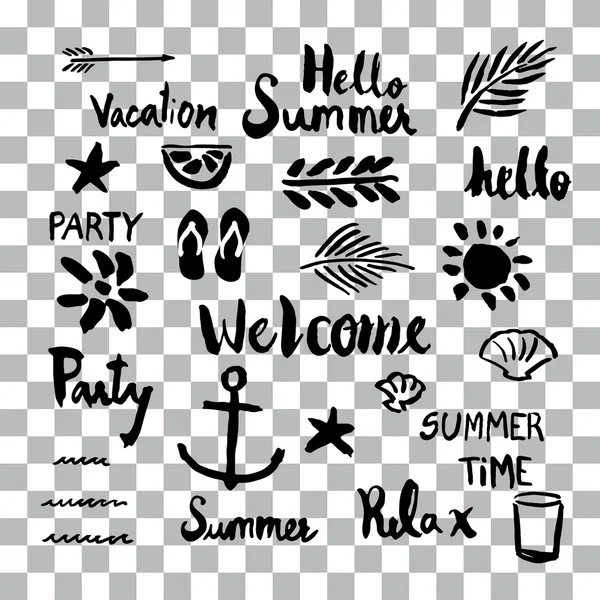 Set of summer sign and symbol brush stroke vector stains isolate — Stock Vector
