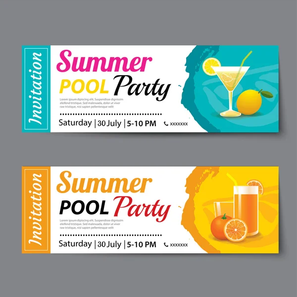 Plantilla de entrada de fiesta piscina de verano — Vector de stock
