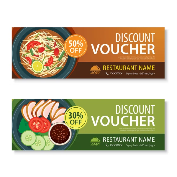 Discount voucher template with thai food flat design — Stock Vector