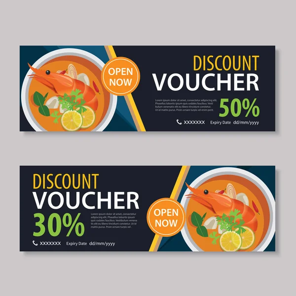 Korting voucher sjabloon met Thais eten plat ontwerp — Stockvector