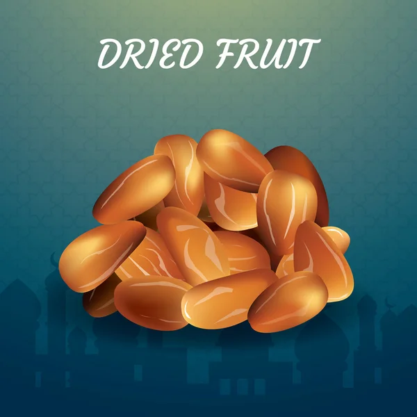 Frutta secca di palma da dattero o kurma, cibo al ramadan.Illustrazione di Ei — Vettoriale Stock