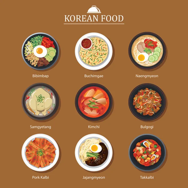 Set of korean food flat design. Asia street food illustration — Stock Vector