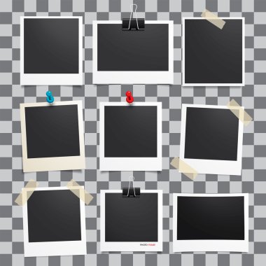 Vektör fotoğraf çerçevelemek. Gerçekçi kağıt fotoğraf kümesi. Şablon ph