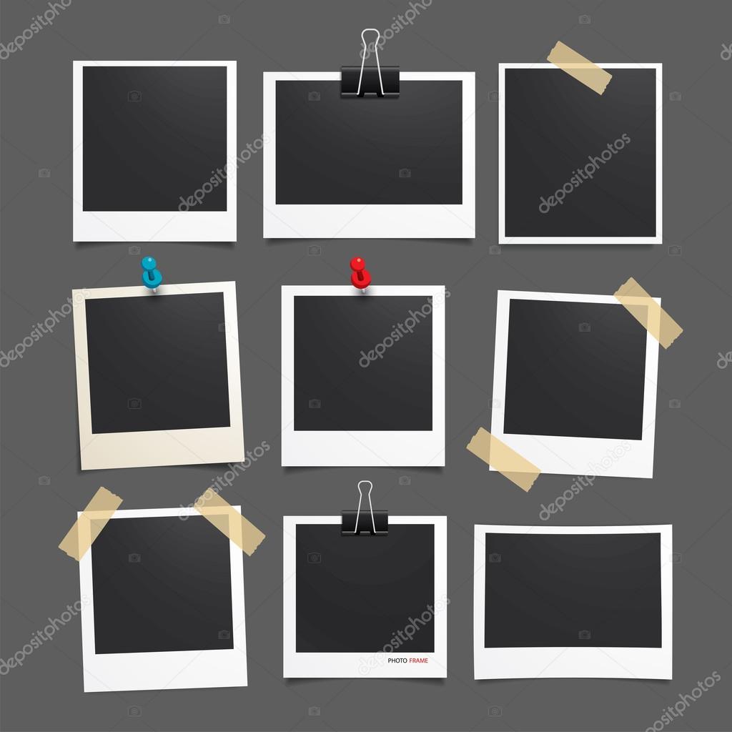 Vector photo frame.Set of realistic paper photograph.Template ph