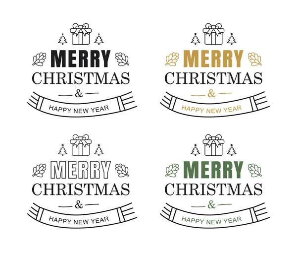 Feliz Navidad Feliz Año Nuevo Tipografía Etiqueta Con Símbolos Diseño — Vector de stock