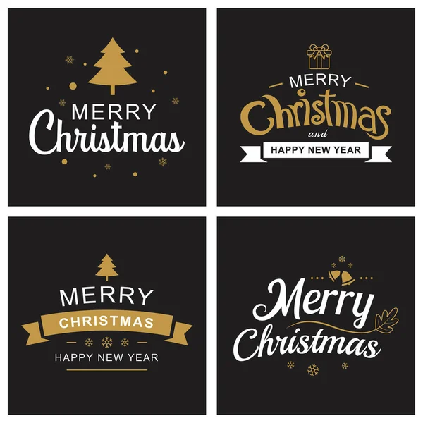 Feliz Navidad Feliz Año Nuevo Tipografía Etiqueta Con Símbolos Diseño — Vector de stock