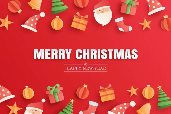 Joyeux Noël Bonne Année Carte Vœux Rouge Papier Modèle Bannière — Image vectorielle