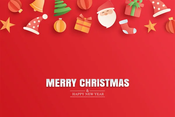 Joyeux Noël Bonne Année Carte Vœux Rouge Papier Modèle Bannière — Image vectorielle