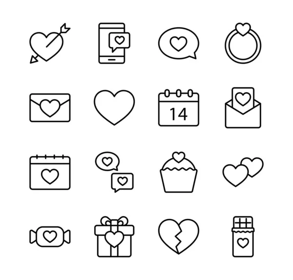 Set Iconos San Valentín Feliz Día San Valentín Con Estilo — Archivo Imágenes Vectoriales