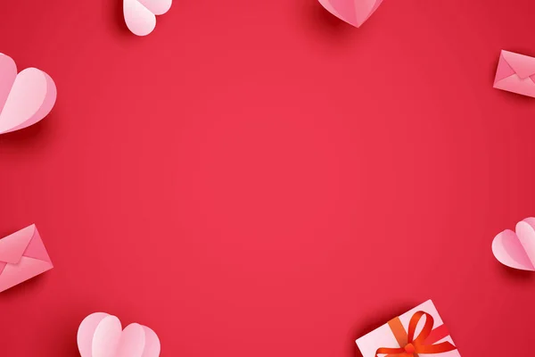 День Святого Валентина Фон Поздравительных Открыток Бумажными Сердцами Предметы Декора — стоковое фото