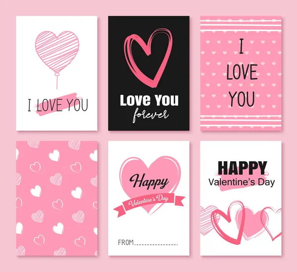 Cartões Saudação Dia Dos Namorados Com Corações Decoração Símbolo Para —  Vetores de Stock