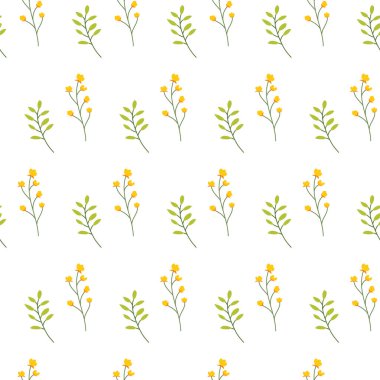 Çiçekler ve yapraklar beyaz arkaplanda desensiz çiçek deseni.