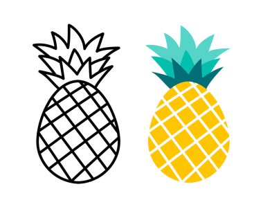 Ananas meyvesi düz ve ana hatlı tasarım. Sağlıklı yaşam için yaz tropikal meyveleri.