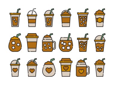 Buzlu kahve fincanı ikonu. Renkli kahve kupası tasarımı.