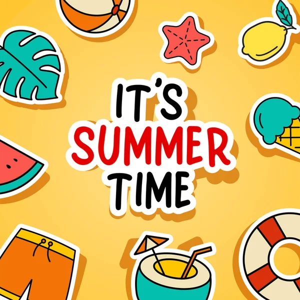 Ist Sommerzeit Sommer Banner Bunte Tropische Elemente Design — Stockvektor