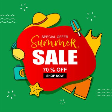 Yaz indirimi afişi kapak şablonu. Yaz indirimi özel teklifi Şirin tasarım.