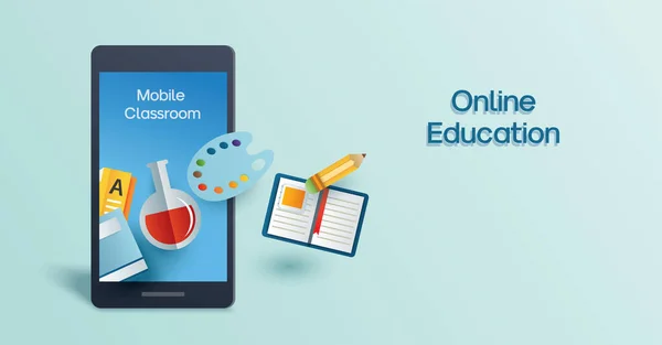 Online Εκπαίδευση Μάθηση Στο Κινητό Τηλέφωνο Μαθαίνοντας Στο Σπίτι Την — Διανυσματικό Αρχείο