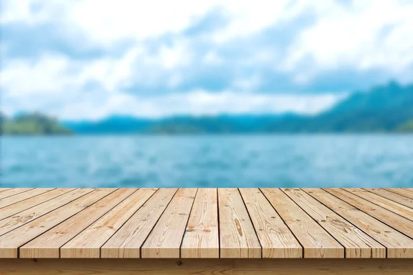 Empty Wooden Table Top Sea Background Used Display Montage Your — Stock Photo, Image