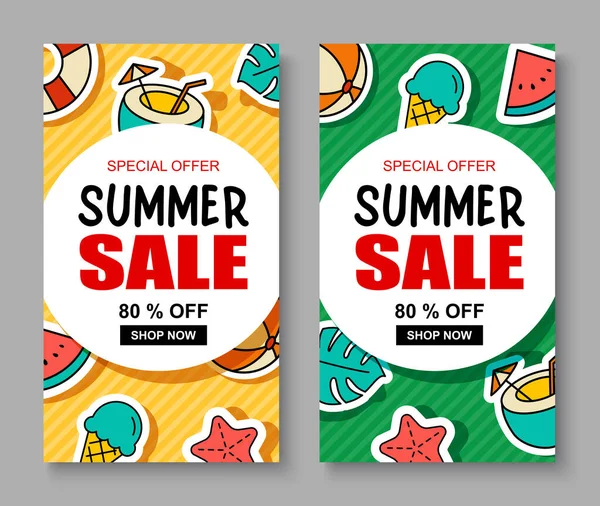 夏季销售横幅封面模板背景 夏季折扣特价可爱的设计 — 图库矢量图片