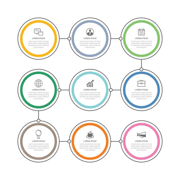 Infografías Datos Plantilla Línea Tiempo Delgada Círculo Vector Ilustración Fondo — Vector de stock