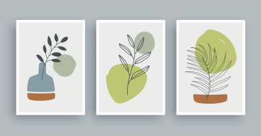 Zeytin dalı botanik duvarı resim arka planı. Yaprak sanatı ve soyut şekilli el çizimi. Orta yüzyıl İskandinav tarzı.