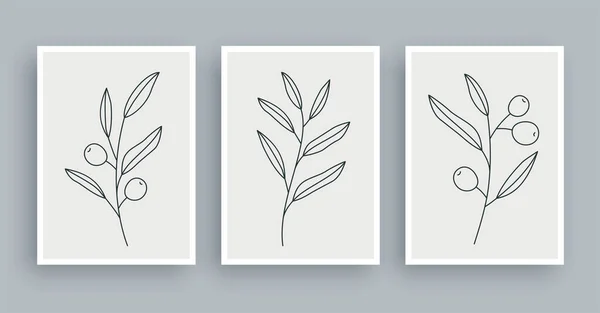 Oliv Gren Botaniska Vägg Konst Målning Bakgrund Blomningskonst Och Handritad — Stock vektor