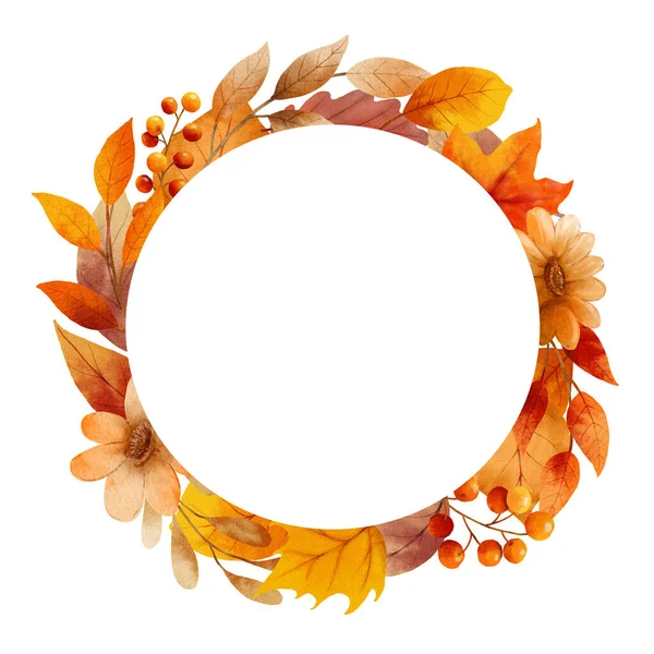 Autumn Leaves Watercolor Frame Border — Stock Photo, Image