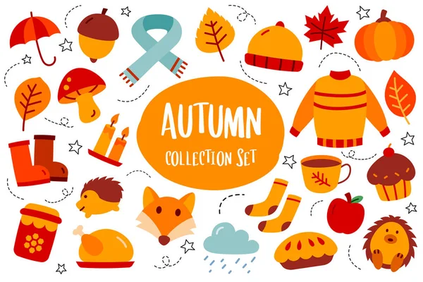 秋のコレクションはフラットカラースタイルを設定します 秋のアイコン — ストックベクタ