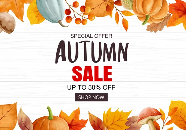 Autumn Sale Banner Template Wood Background Autumn Shopping Sale Leaves — Stock Vector