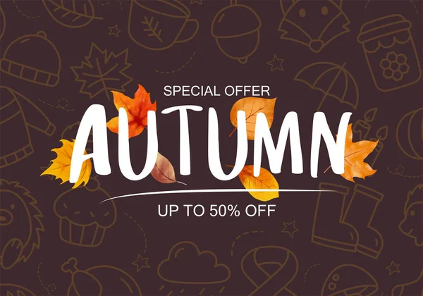 Plantilla Banner Venta Otoño Fondo Venta Compras Otoño Con Hojas — Vector de stock