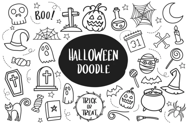 Zestaw Halloween Doodle Izolowane Białym Tle — Wektor stockowy