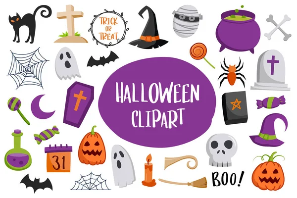 Set Van Halloween Element Geïsoleerd Witte Achtergrond — Stockvector