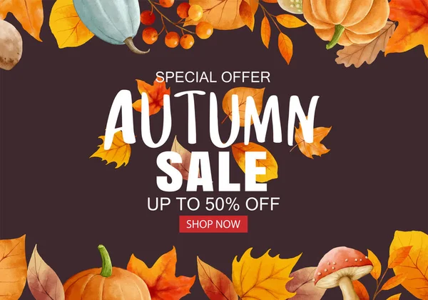 Plantilla Banner Venta Otoño Fondo Venta Compras Otoño Con Marco — Archivo Imágenes Vectoriales