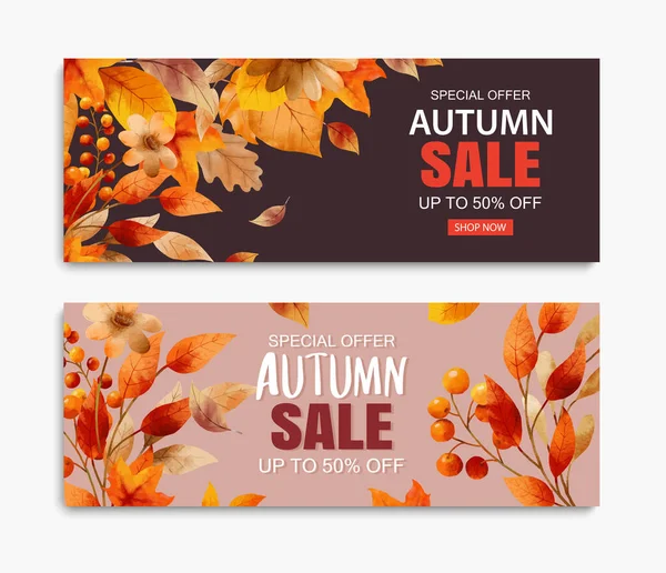 秋季销售横幅模板背景 带叶子和文字的秋季购物 — 图库矢量图片