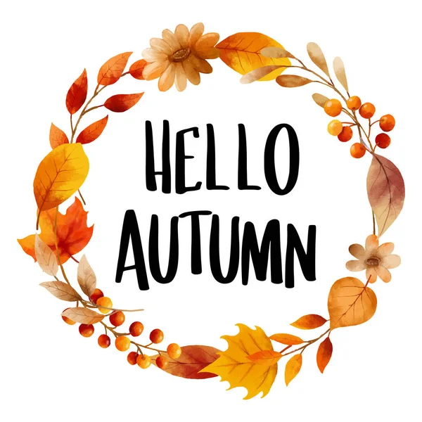 你好秋天与华丽的叶框 秋季十月手绘字体模板设计 — 图库矢量图片
