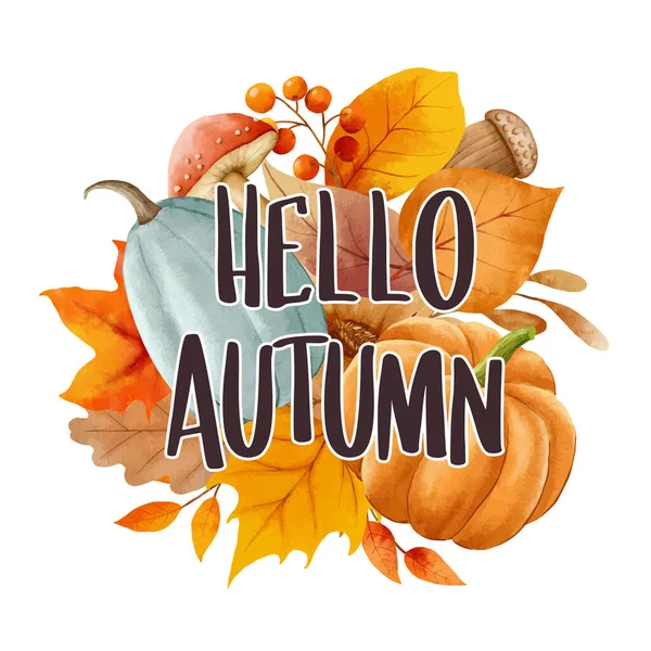 大家好 树叶斑斓的背景 秋季十月手绘字体模板设计 — 图库矢量图片