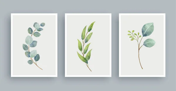 Botanische Muur Kunst Aquarel Schilderen Achtergrond Loof Kunstbladeren Bloemen — Stockvector