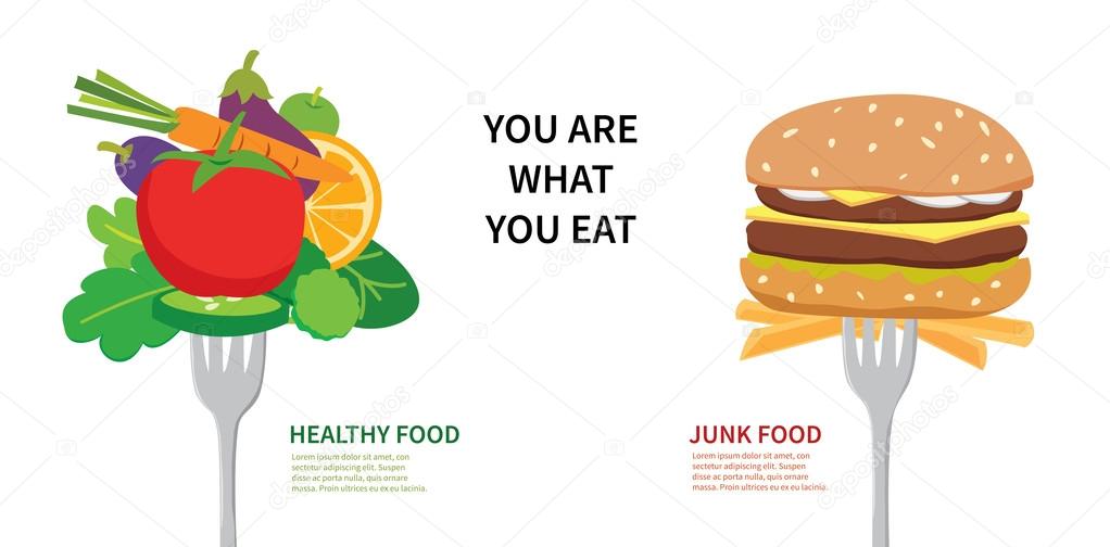Healthy food and junk food — Stock Vector © kaisorn4 56423401