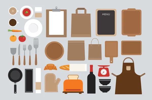 Conjunto de maqueta de cocina herramienta de diseño plano — Vector de stock