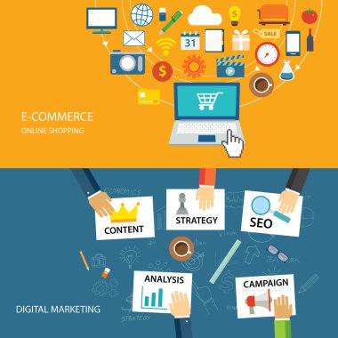 dijital pazarlama ve e-ticaret düz tasarım