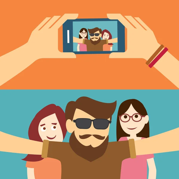 Taking a selfie photo flat design — Stock Vector