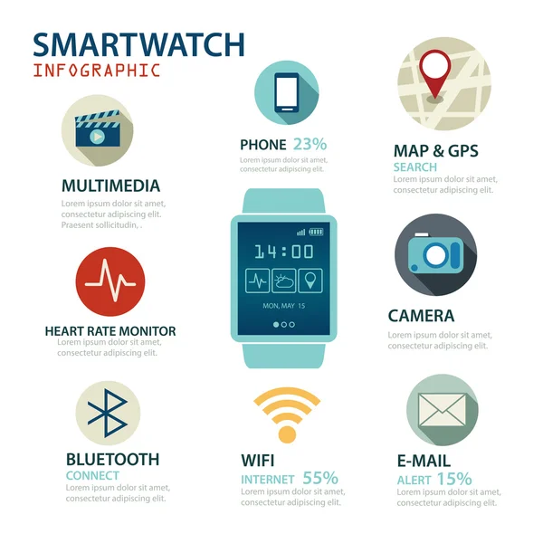 Infográfico smartwatch — Vetor de Stock