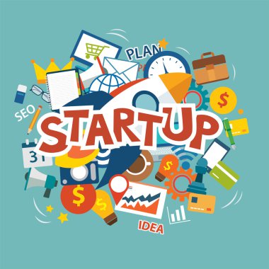 başlangıç yeni iş projesi ile roket görüntü düz çizmek