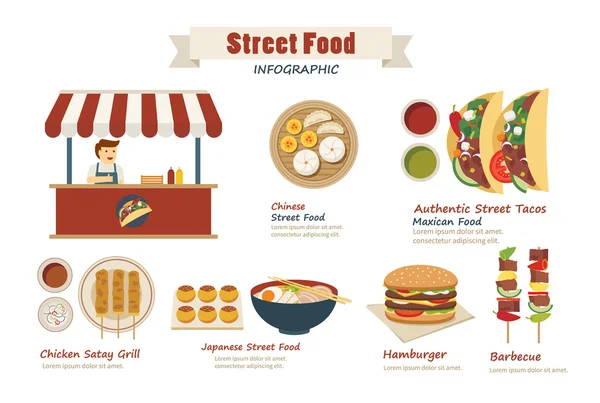 Street food infographic  flat design - Stok Vektor