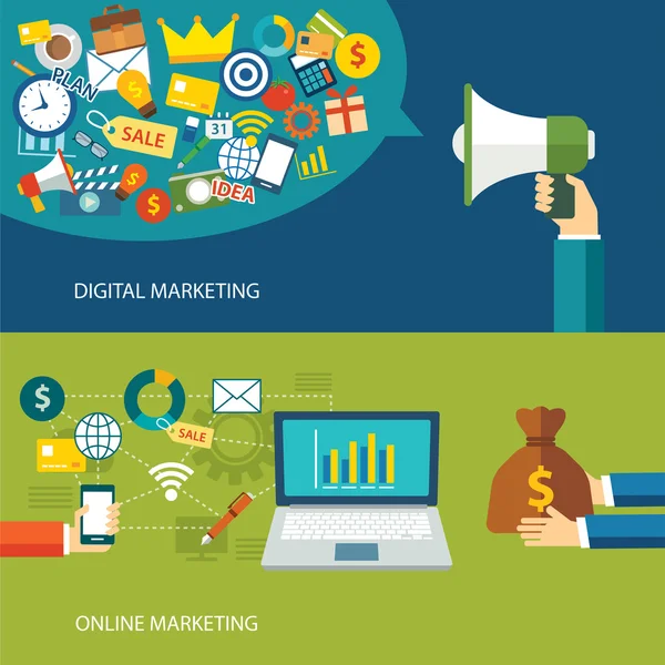 Marketing digital y diseño plano de marketing online — Vector de stock