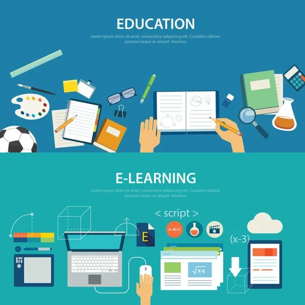 Concepten van onderwijs en eLearning plat ontwerp — Stockvector