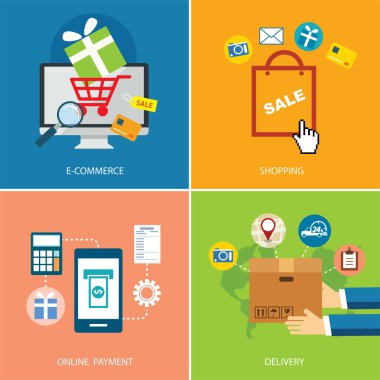 e-ticaret ve alışveriş kavramı düz tasarım kümesi