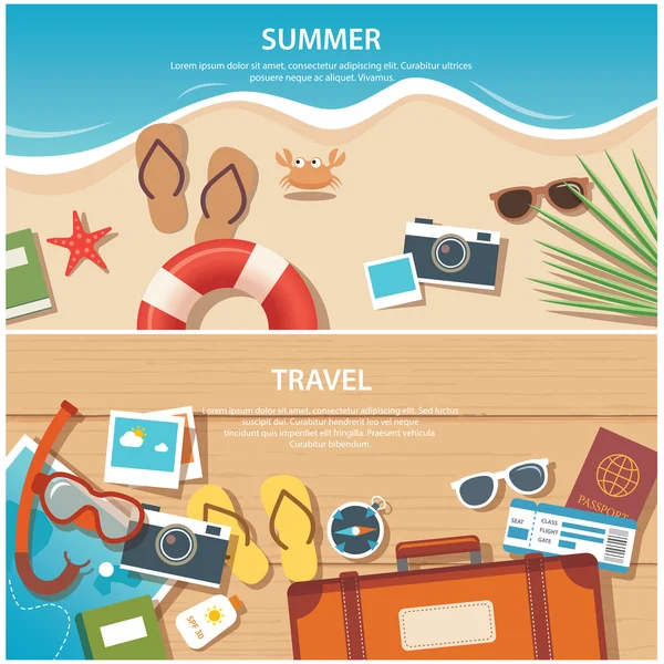Summer and travel flat banner template — Stock Vector